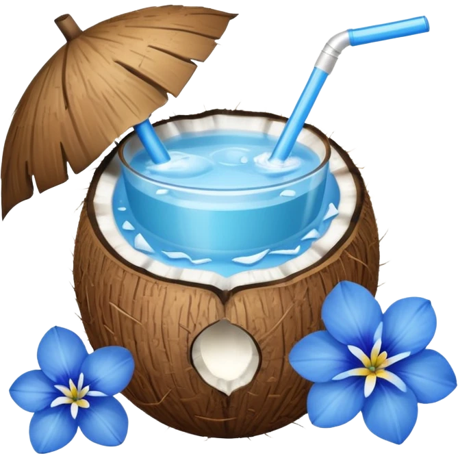 coconut drink with blue flowers emoji