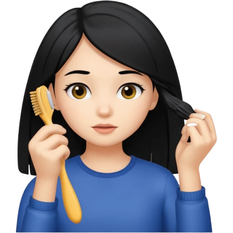 A girl with black hair brushing her hair emoji
