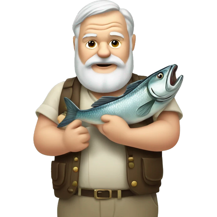 Ernest Hemingway holding a fish in his hands emoji