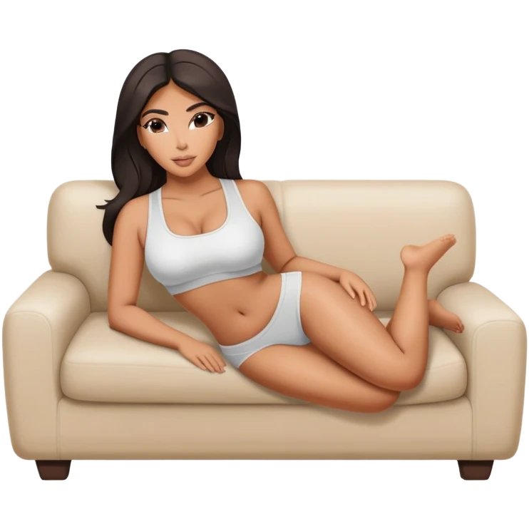 hypereal fullbody kim kardashian in undies lying on couch comfy yoga pose emoji