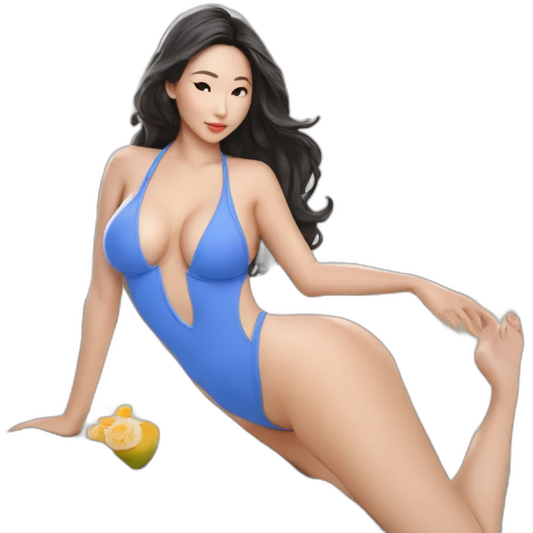 Sexy soft-fit wasian woman bikini (beach body) bed emoji