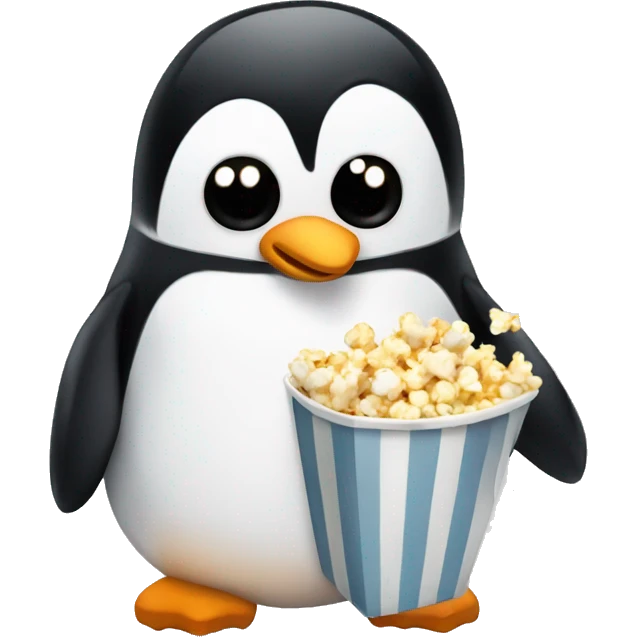 Penguin eating popcorn emoji