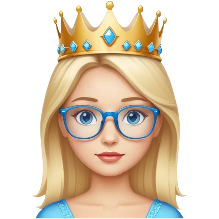 beautiful princess with blonde hair, bright blue eyes, wearing stylish glasses and a crown emoji