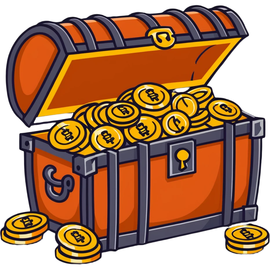 pirate treasure chest with gold coins emoji