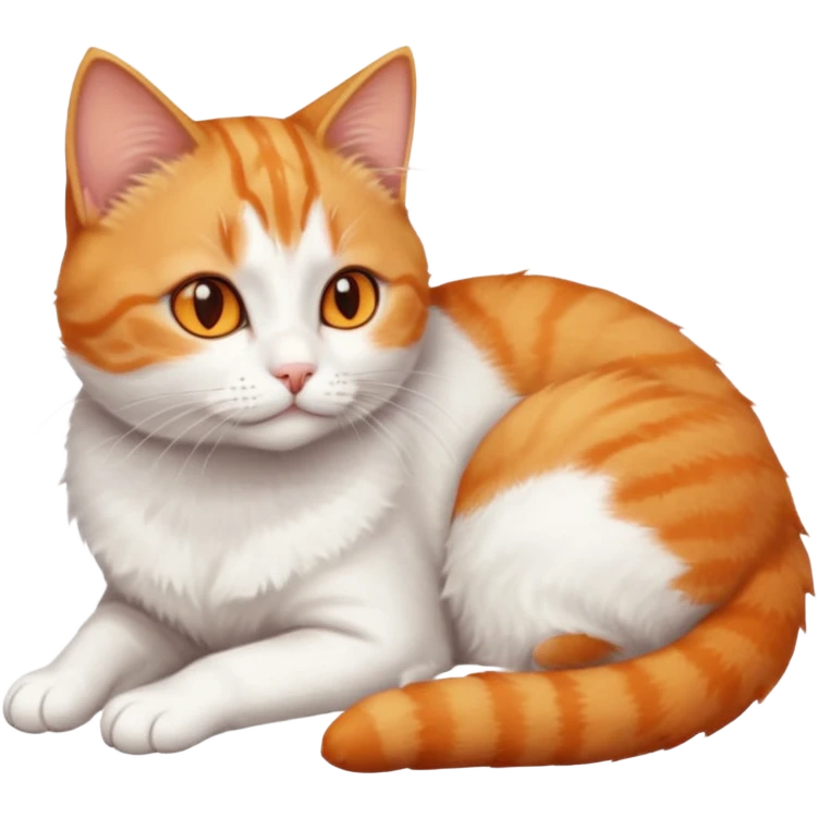 full body tiny short hair ginger and white cat with orange eyes lying down emoji