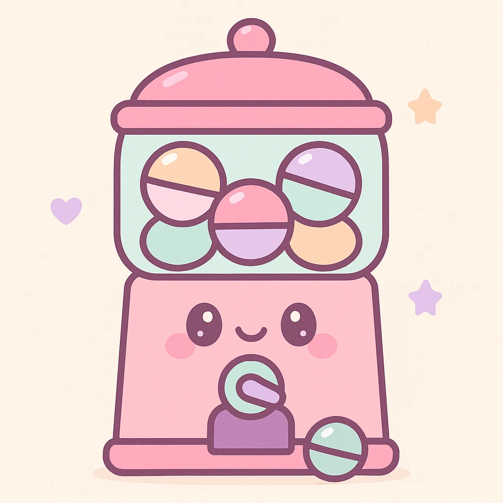 cute and colorful gachapon machine, toy capsule style emoji