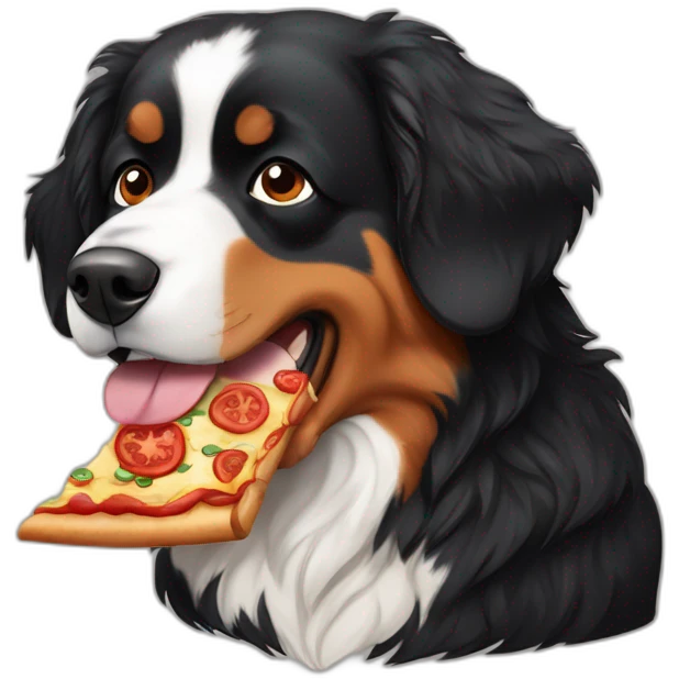 Bernese mountain dog eating pizza emoji