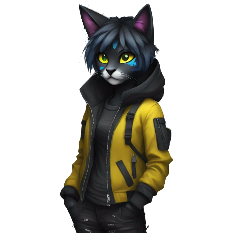 Edgy Shy Anthro cool pretty colorful dark cat-fursona techwear emoji