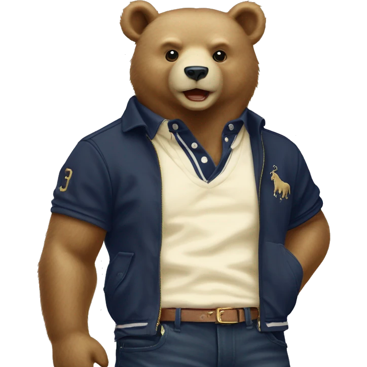 Polo Ralph Lauren bear, preppy old money style, cream colors and navy emoji