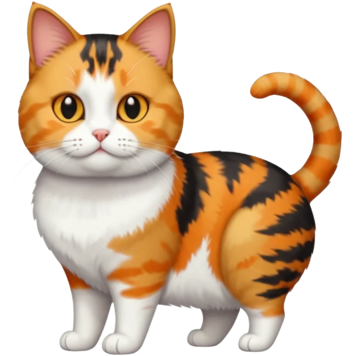 full body calico tabby + white cat with small head and fat body emoji