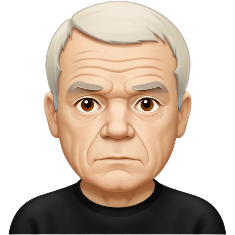 Milan Kundera with his serious, philosophical and literary personality suggested by his creases on his face, but not looking fragile nor aggressive emoji
