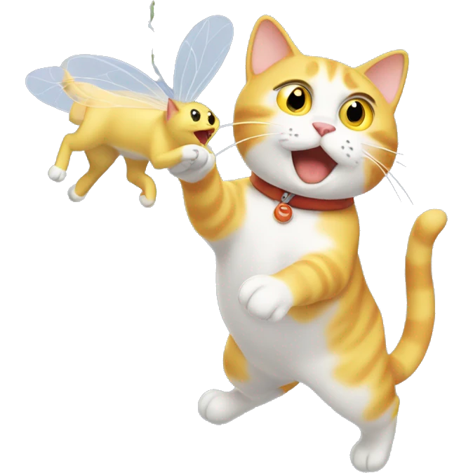 Yellow and white cat catching a fly emoji