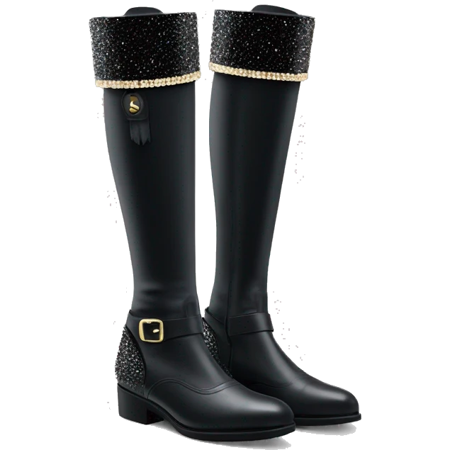 Zwei schwarze hohe  Leder Dressur Reitstiefel mit Glitzer Rand oben und einer eleganten schnalle emoji