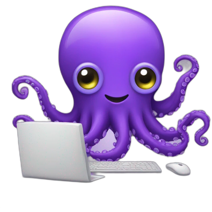 Computer Cute purple Octopus with a computer emoji