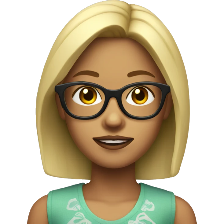 a blonde girl with glasses with a sims symbol above head emoji