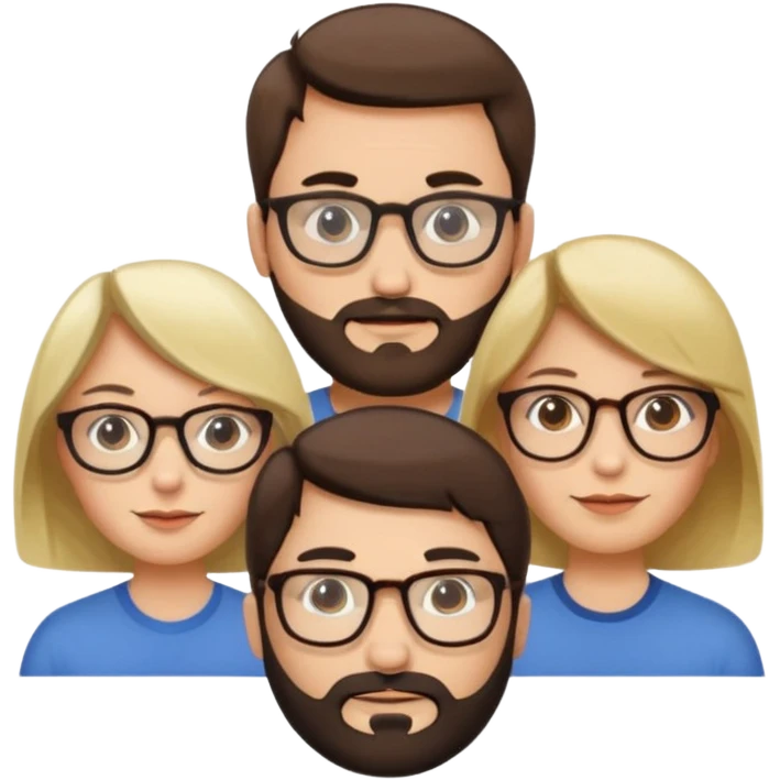 Four people including a man with hair and glasses, a man with a beard and no glasses, a woman with long brown hair and no glasses and a woman with a blonde bob and no glasses emoji