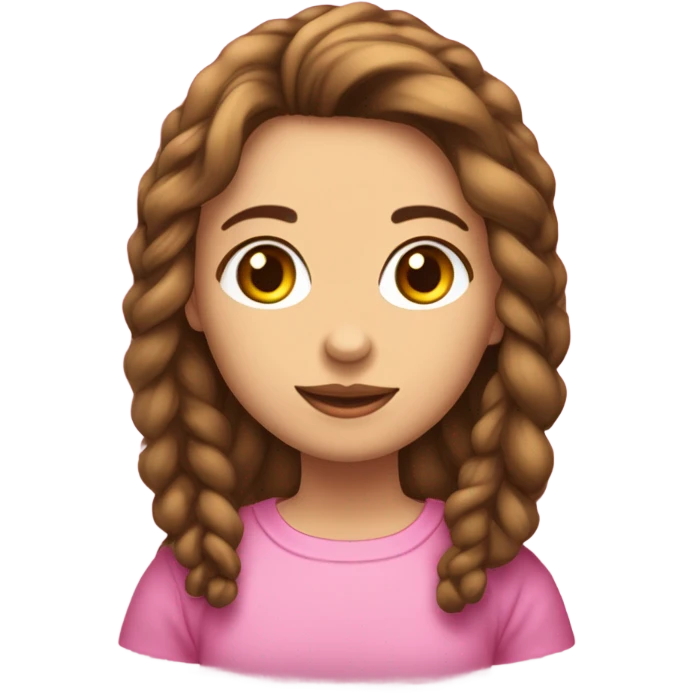 menina com cabelos cacheados castanhos e com um laço rosa e blusa b emoji