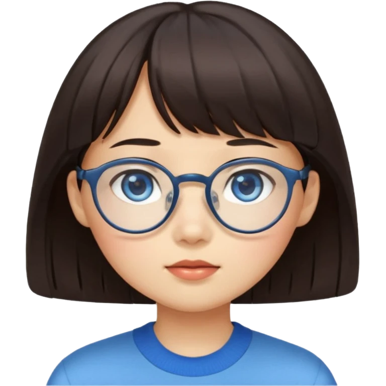 Asian girl with bangs and glasses with brunette blue eyed boy emoji
