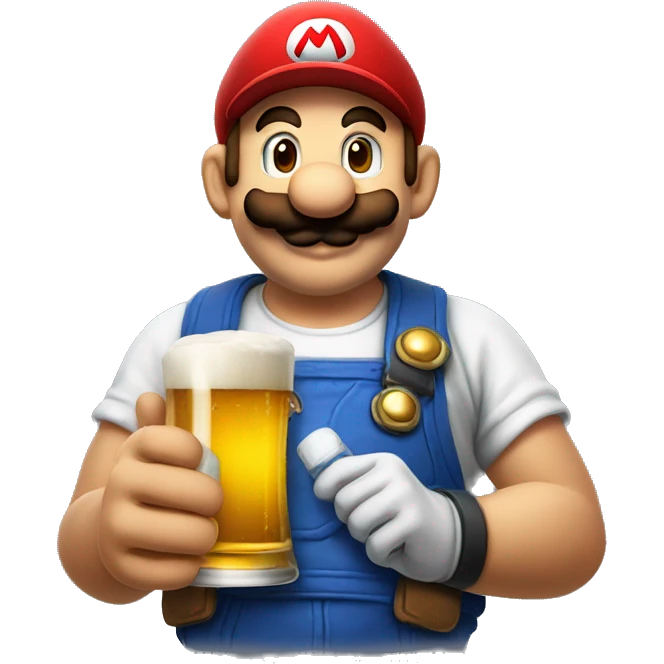 Mario plumber drinking beer with a shirt that says “HOPE” emoji
