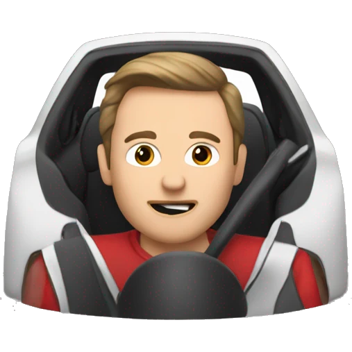 Musk behind steering wheel emoji
