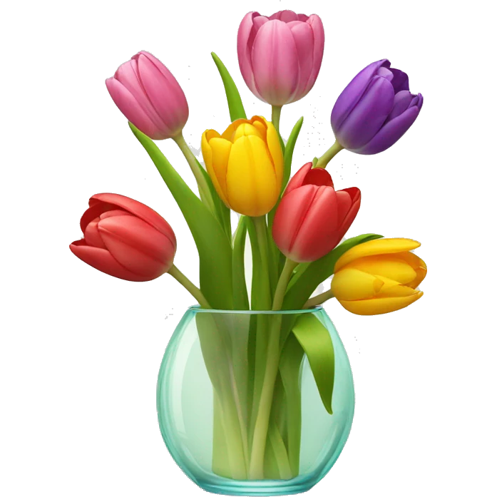 Colorful tulips in a glass vase  emoji