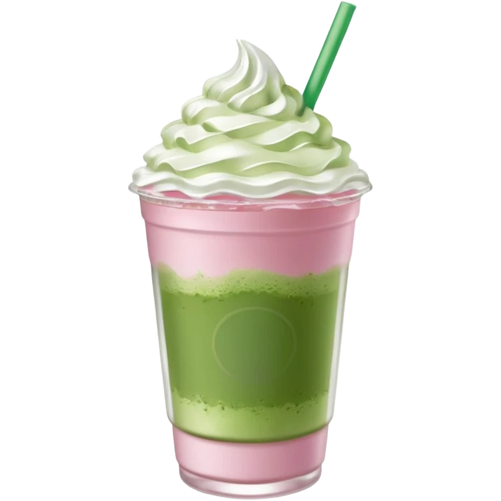 Clear Starbucks cup, no logo, with light pink drink, matcha foam, and whip cream on top emoji