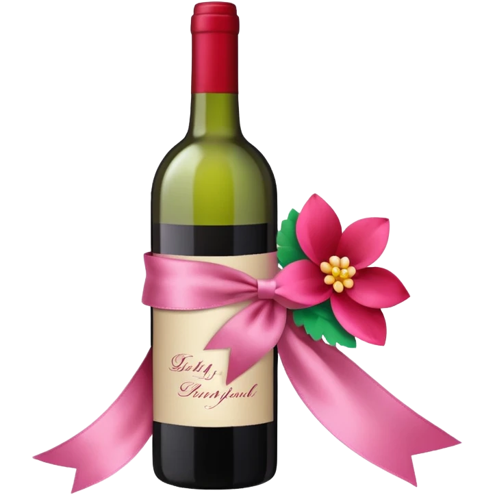 a ribbon decoration and flower decoration on a wine bottle emoji
