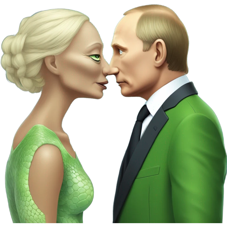 a Reptilian alien woman kissing Vladimir Putin  emoji