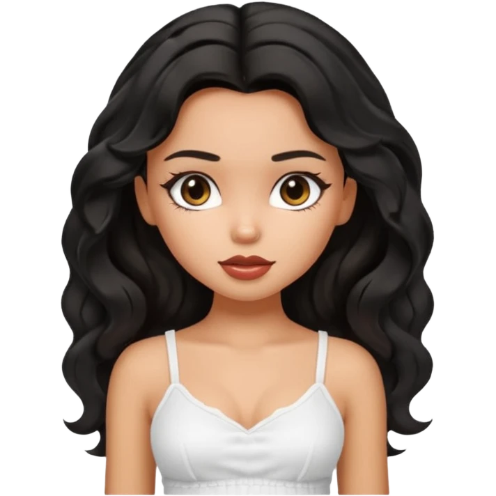 a pretty bratz tan girl with wavy black hair wearing a white cami top emoji