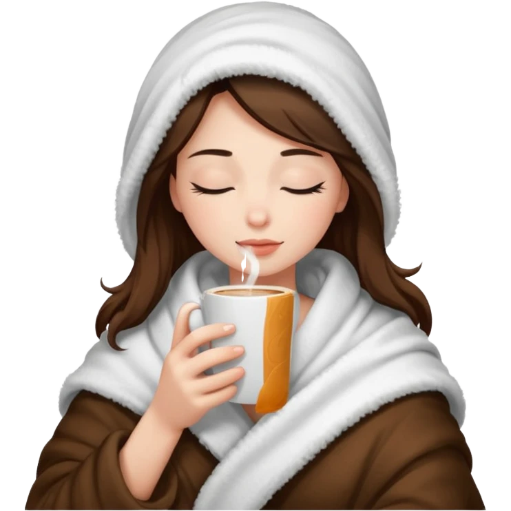 girl inside a blanket sipping coffee eyes closed emoji