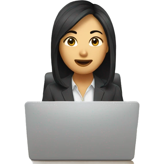 Asian girl in her office room on computer emoji