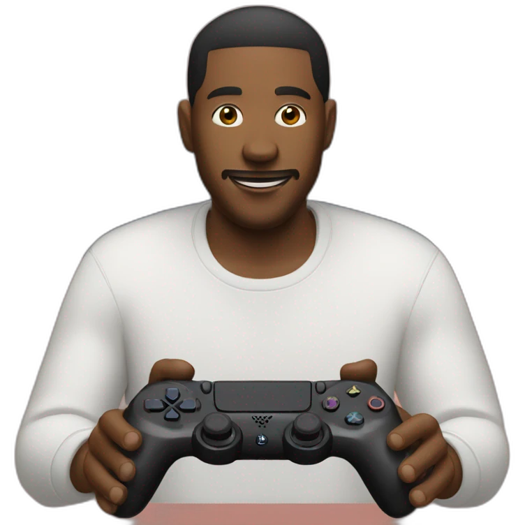 Man playing on console with ps5 controller emoji