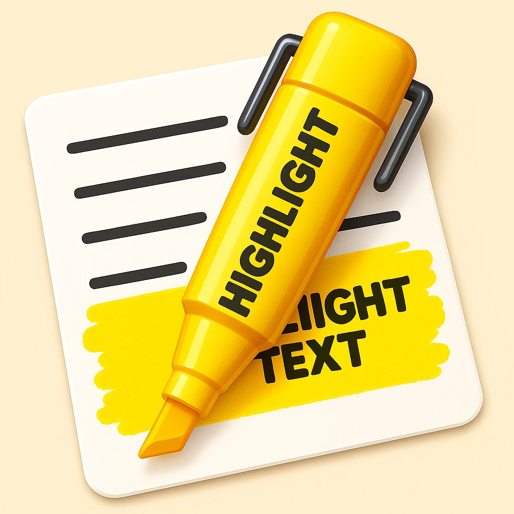 Make the highlighter effect bold and clear, with vivid highlighted text and a dynamic, visually appealing look in the style of apple style emojis. emoji