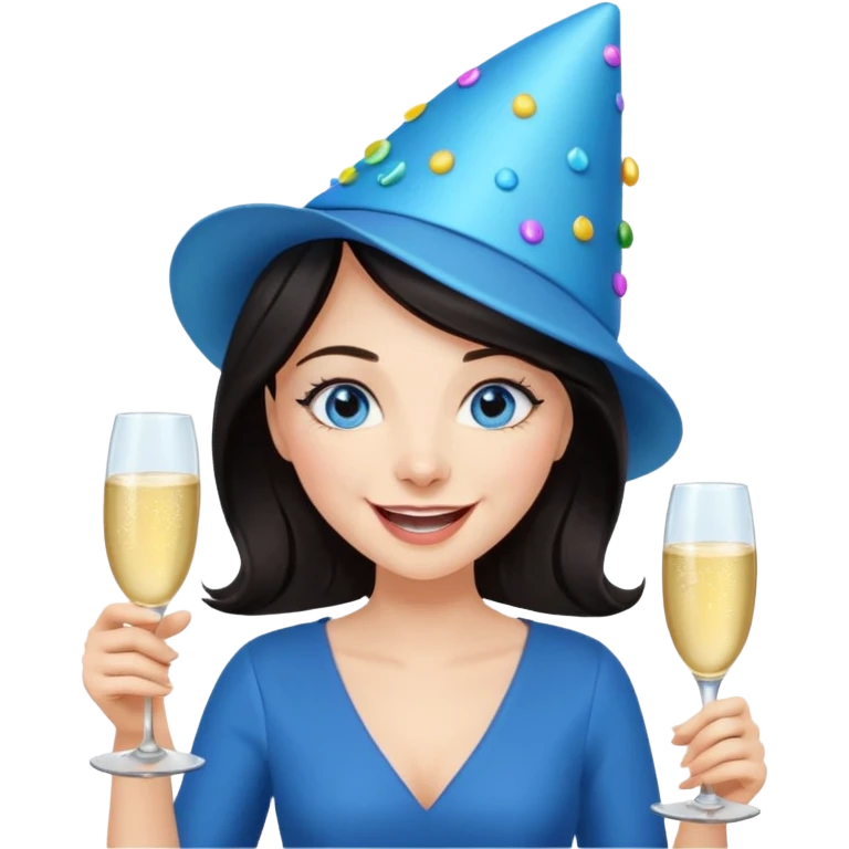 Laughing and fun dark hair woman with blue eyes emoji