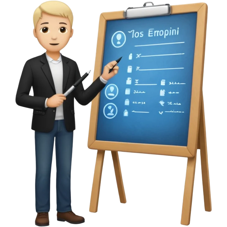 silhouette of a light-haired man standing next to a project board emoji