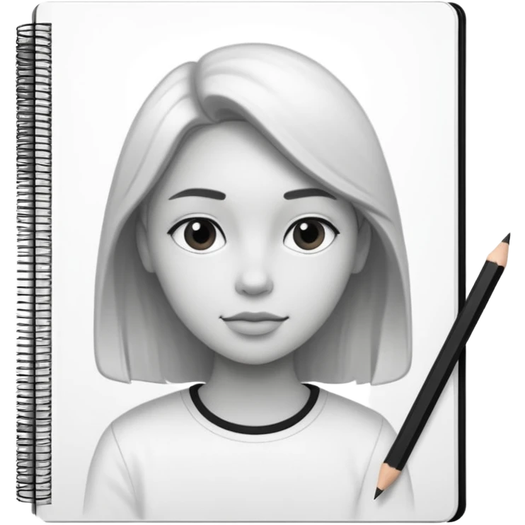 portre skecth on sketch book, with pencil. black and white emoji
