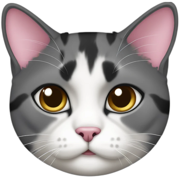 senior fat diluted calico cat, white chin, black and pink nose, grey ears, grey and white emoji