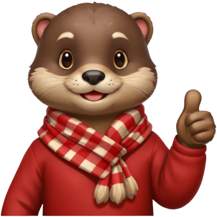 a cute otter smiling and giving thumbs up, wearing red Checkered Triangle scarf emoji