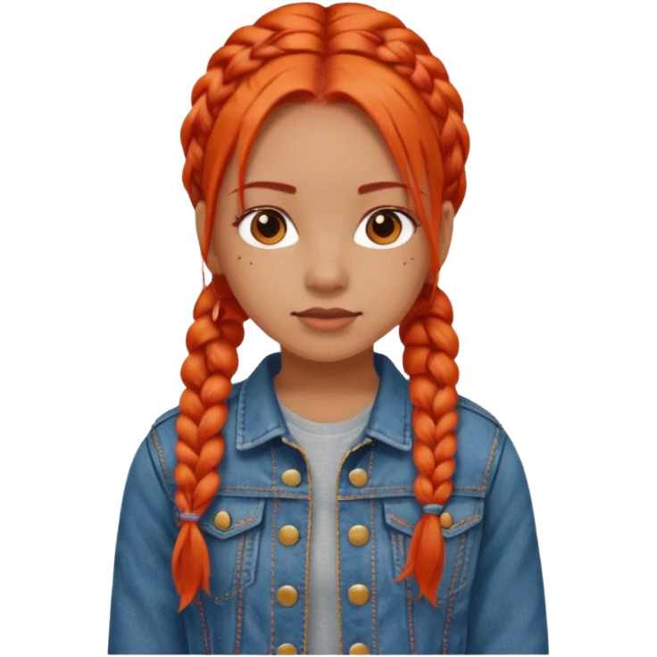 red orange braids hair girl, wear jean jacket emoji