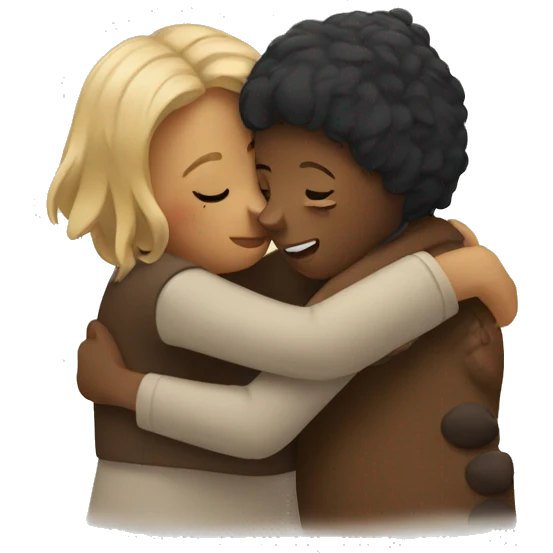 Two women hugging a bear emoji