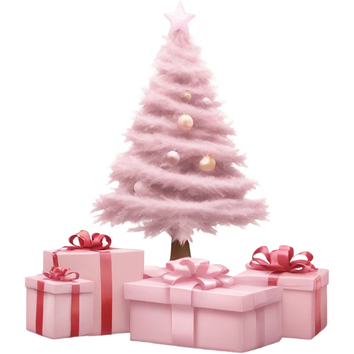 Light pink Christmas gifts under a white Christmas tree  emoji
