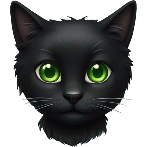 Black long fur cat with green eyes emoji