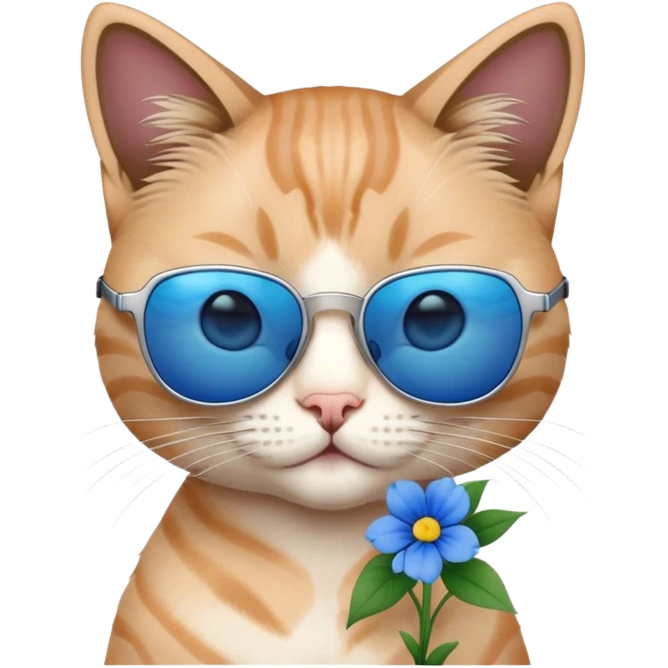 cat with sunglasses bring blue flowers emoji