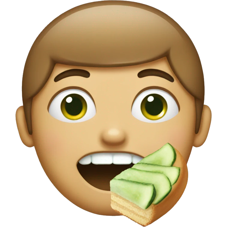 Someone eating a cake, but with cucumbers on their eyes emoji