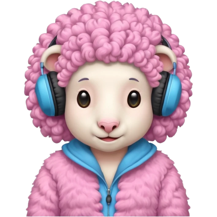 blue curly haired sheep with headphone and pinkcostumes  emoji