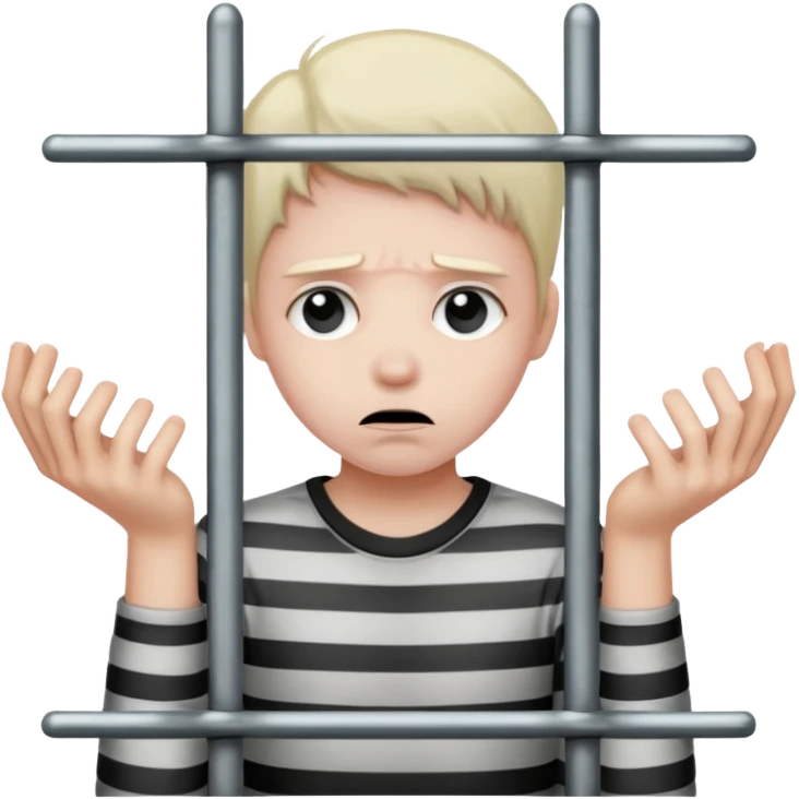 Smutna za więziennymi kratami trzymając się ich rękami emoji