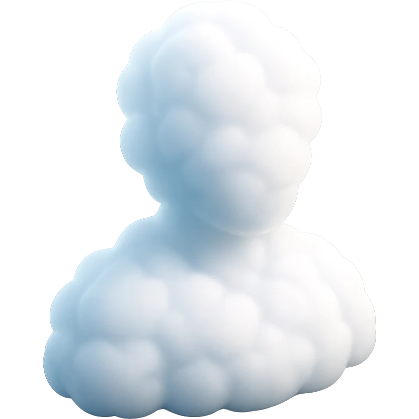 A person from the shoulders up, entirely composed of fluffy white convex clouds emoji