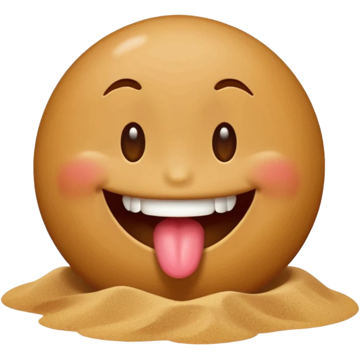 A smiley emoji licking a brown beach emoji emoji