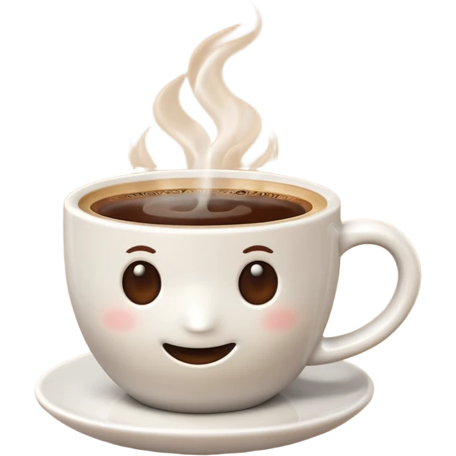 A 3D cartoon coffee cup filled with hot coffee, no saucer underneath, light steam rising, smooth glossy ceramic texture, warm natural lighting, Memoji-style rendering with soft shadows. emoji