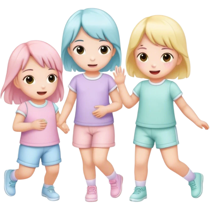 children in pastel clothes play emoji